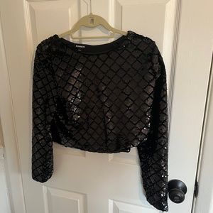 Black Cropped Sequin Top